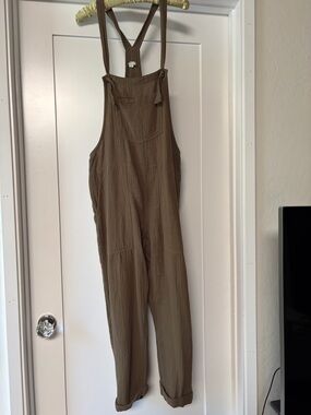 Aerie Brown Textured Cotton Overalls